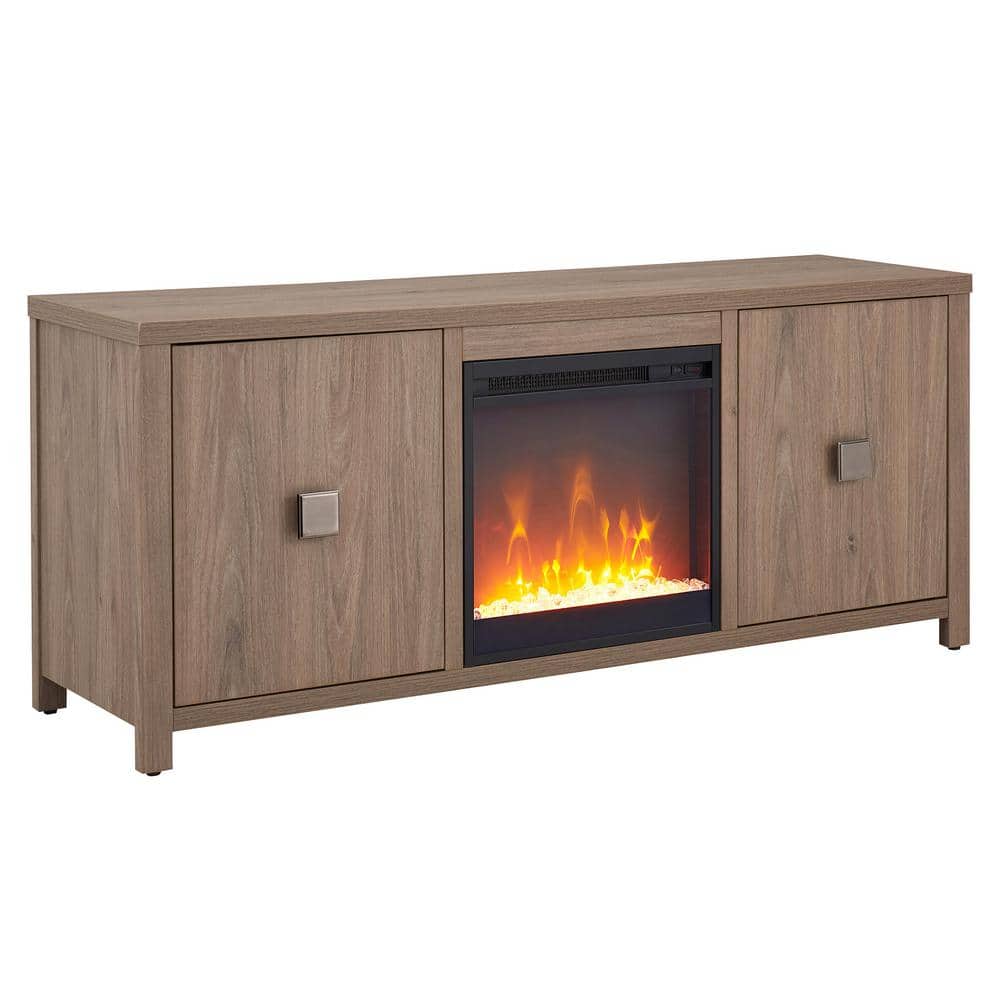 Antiqued Gray 58" TV Stand with Crystal Fireplace Insert