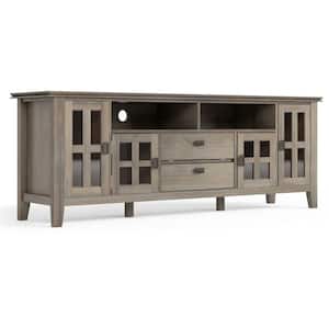 Artisan Solid Wood 72 in. Wide Transitional TV Media Stand in Distressed Grey for TVs up to 80 in.