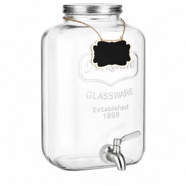 256 fl. oz. Clear Glass Beverage Dispenser with Stainless Steel Leakproof Spigot and Lid for Water Beverage Dispenser