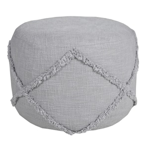 Solid Light Gray Cotton 18 in. x 18 in. x 14 in. Textured Decorative Diamond Pouf Ottoman
