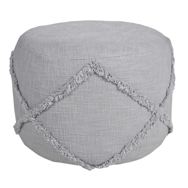 Unbranded Solid Light Gray Cotton 18 in. x 18 in. x 14 in. Textured Decorative Diamond Pouf Ottoman