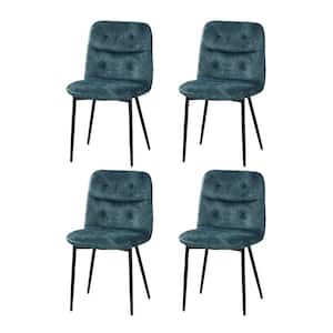 Chris Teal Modern Velvet Solid Back Dining Chair with Button Tufted and Metal leg