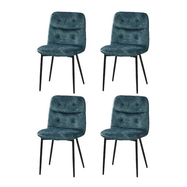 JAYDEN CREATION Chris Teal Modern Velvet Solid Back Dining Chair with Button Tufted and Metal leg