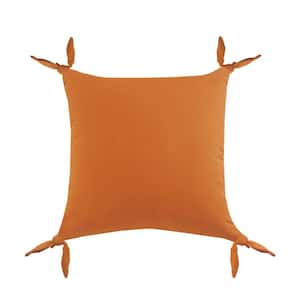 Get Knotty Thai Orange Solid Corner Tie Soft Poly- Fill 20 in. x 20 in. Indoor Throw Pillow