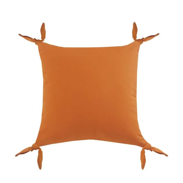 Unbranded Get Knotty Thai Orange Solid Corner Tie Soft Poly- Fill 20 in. x 20 in. Indoor Throw Pillow