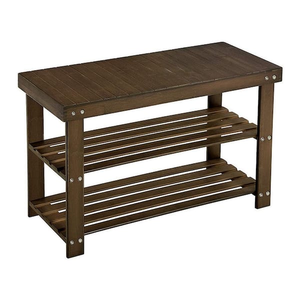 Benjara 17.7 in. H x 27.6 in. W Brown Bamboo Shoe Storage Bench