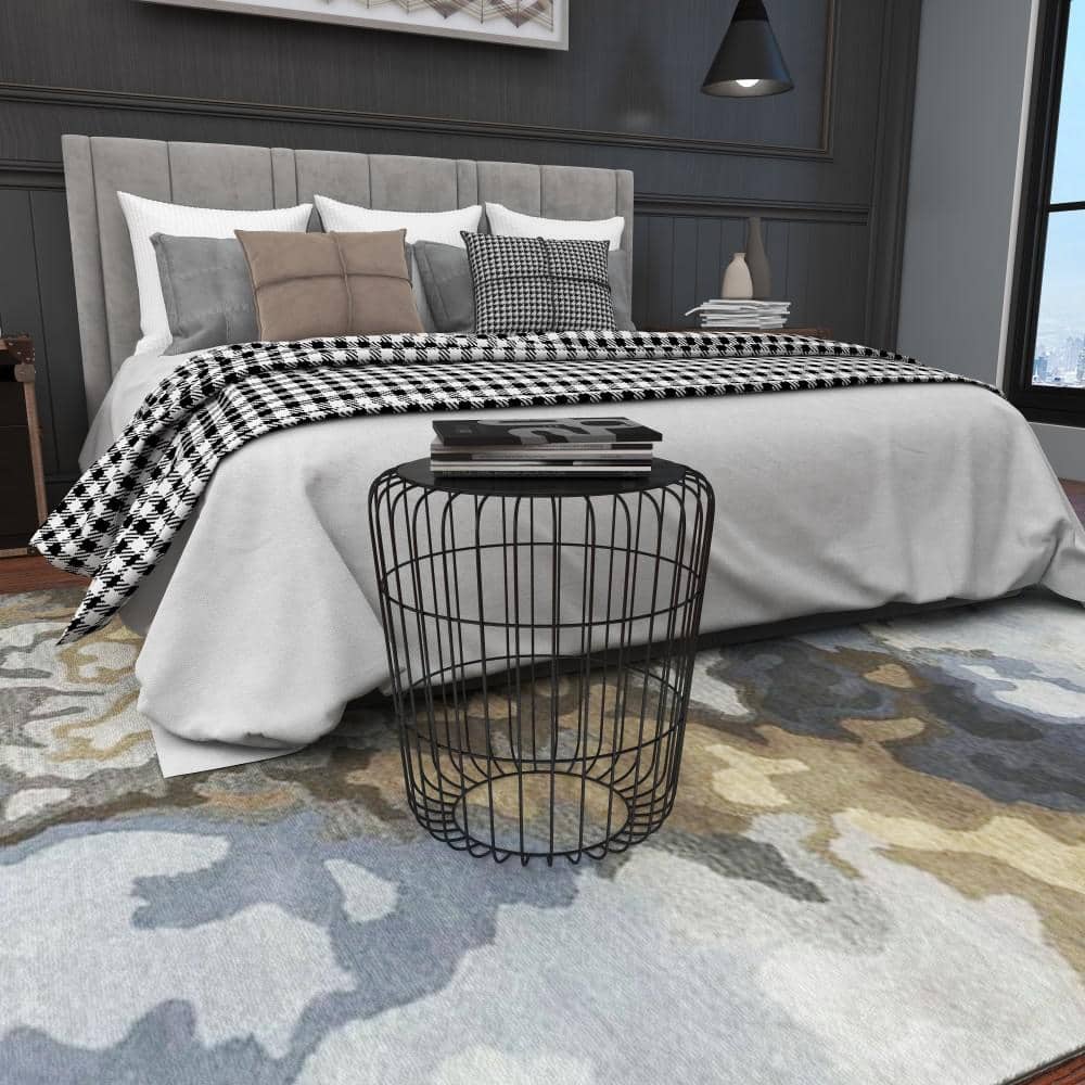 Black Round Metal Industrial Accent Table