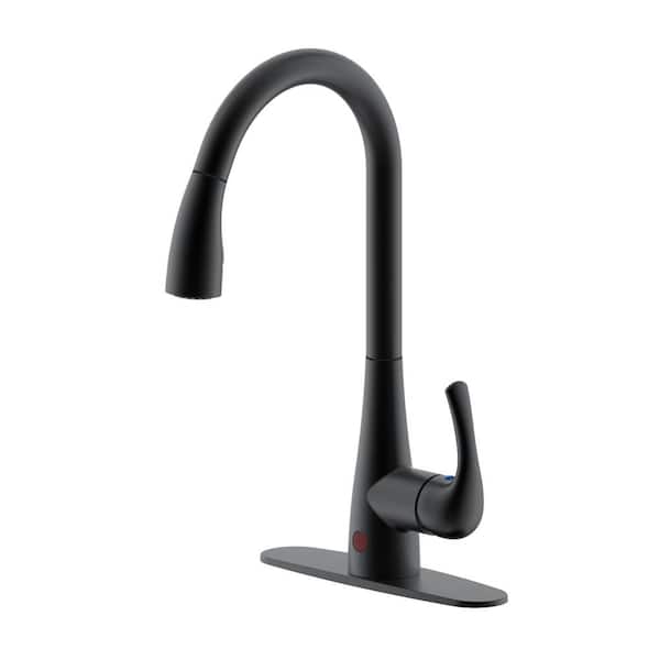 Westbrass Single Handle Touchless Motion Sensor Kitchen Faucet with Pull Down Sprayer Head, Matte Black