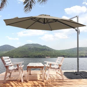 10 ft. Round 360-Degree Rotation Cantilever Offset Outdoor Patio Umbrella in Taupe