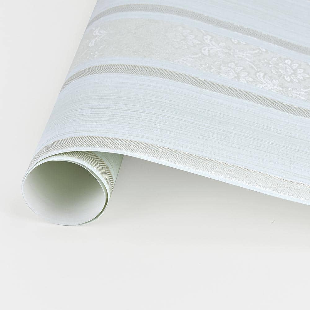 Mint and Pale Gold Damask Striped Vinyl Wallpaper