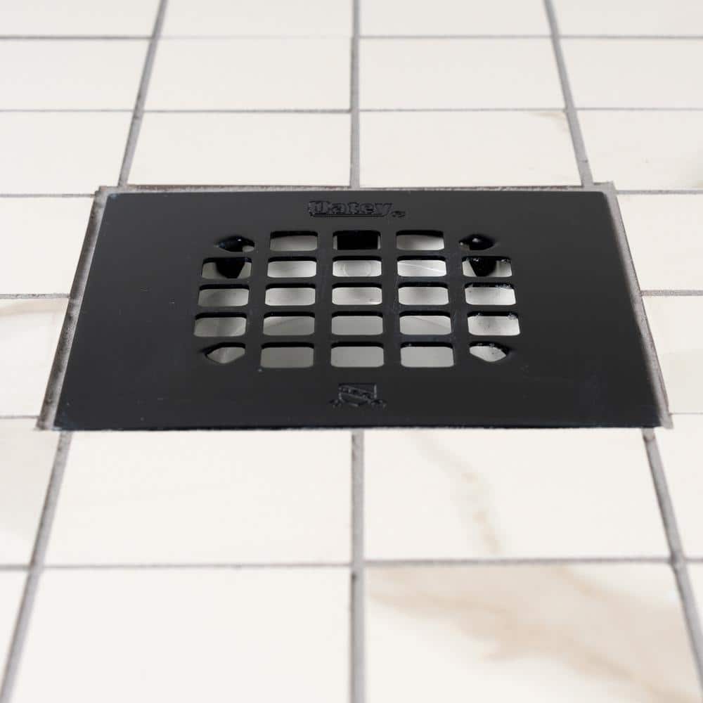 Matte Black Stainless Steel Square Shower Drain Strainer, 4-1/4"