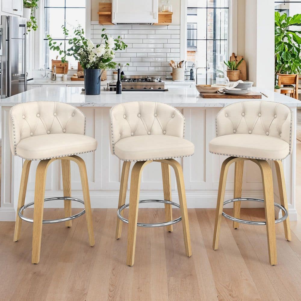 OrangeOne Wei 35 in. Height Ivory Faux Leather Counter Height Solid ...