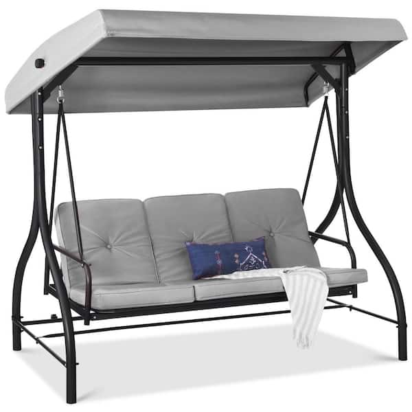 Best Choice Products 3-Person Metal Patio Swing with Fog Gray Cushion