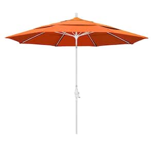 11 ft. Matted White Aluminum Market Patio Umbrella with Collar Tilt Crank Lift in Tangerine Sunbrella