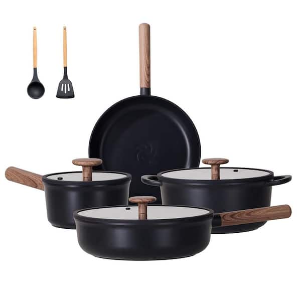 13-Piece Black Ceramic Nonstick Cookware Set with Removable Handles, Oven Safe, Induction Compatible, Includes Lids
