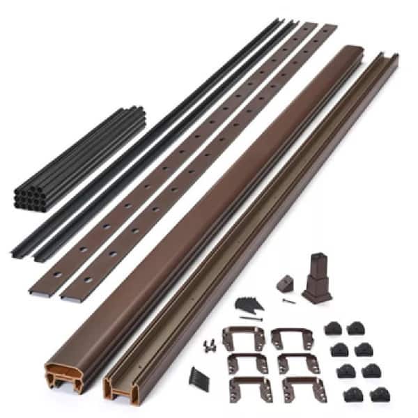 Transcend 8 ft. x 36 in. Vintage Lantern Composite Stair Deck Rail Kit with Black Round Aluminum Balusters