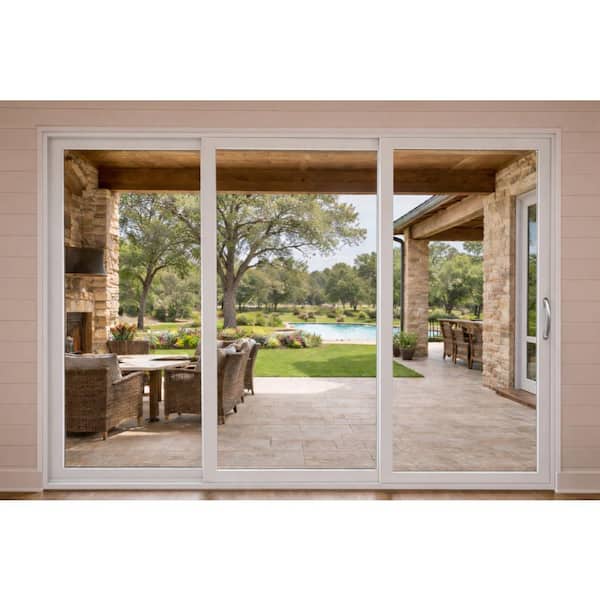 144 in. x 96 in. Matte White Universal Handing Aluminum Sliding Patio Door with Aluminum Frame and Lockset