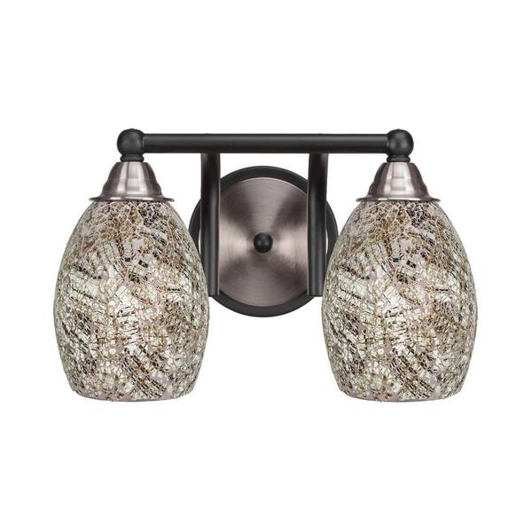 Unbranded Madison 7 in. 2-Light Bath Bar, Matte Black and Brushed Nickel, Natural Fusion Glass Vanity Light