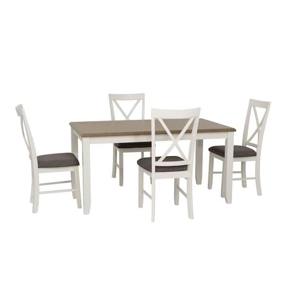 Twyla 5-Piece Rectangle Vanilla White and Taupe Wood Top Dining Room Set Seats 4