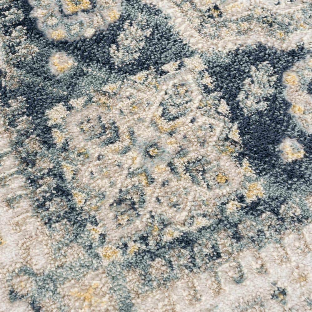 Brend Blue and Beige Medallion Polypropylene Area Rug