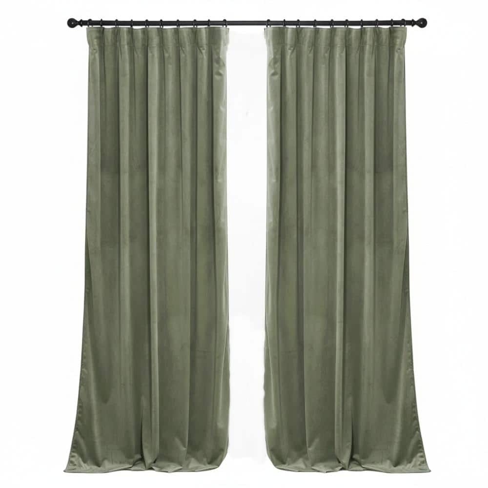 Sage Green Velvet Solid Color 52 in. W x 84 in. L Room Darkening