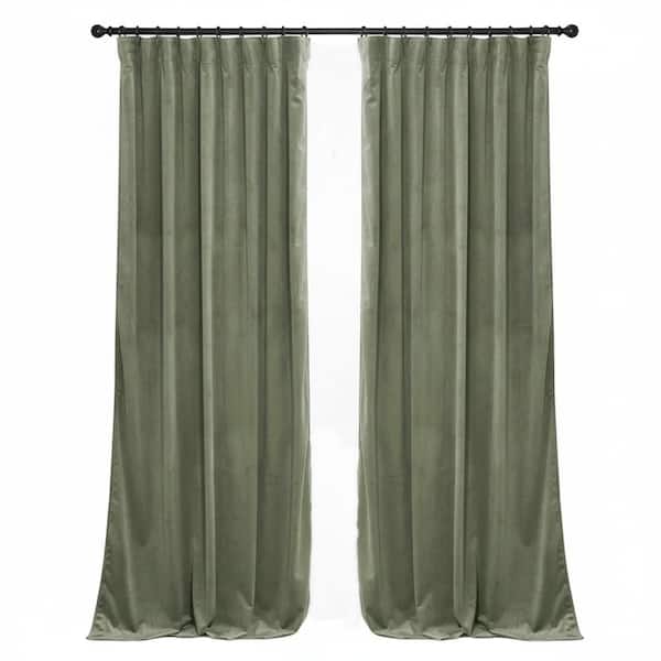 Sage Green Velvet Solid Color 52 in. W x 84 in. L Room Darkening Curtain (Set of 2 Panels)