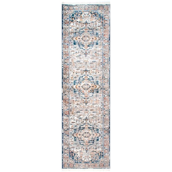 nuLOOM Josephine Winged Cartouche Grey 2 ft. x 8 ft. Runner Rug