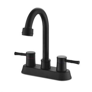 4 in. Centerset Double Handle High Arc Bathroom Faucet with Drain Kit Included Stainless Steel Sink Taps in Matte Black