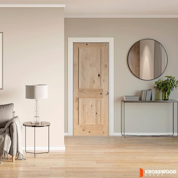 30 in. x 80 in. Rustic Knotty Alder 2-Panel Square Top Left-Hand Single Unfinished Wood Prehung Interior Door