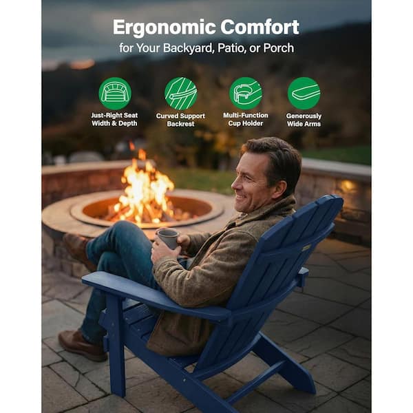 Mximu Classic Navy Plastic Outdoor Patio Adirondack Chair (Set of
