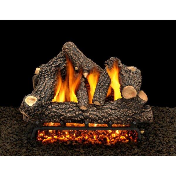 American Gas Log Cheyenne Glow 24 In Vented Natural Fireplace Set With Complete Kit Match Lit Cg24hdmtch The Home Depot Vented Natural Gas Fireplace Log, Fireplace Log Sets Home Depot