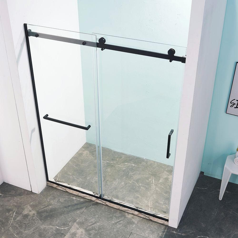 Matte Black Semi-Frameless Sliding Shower Door with Tempered Glass