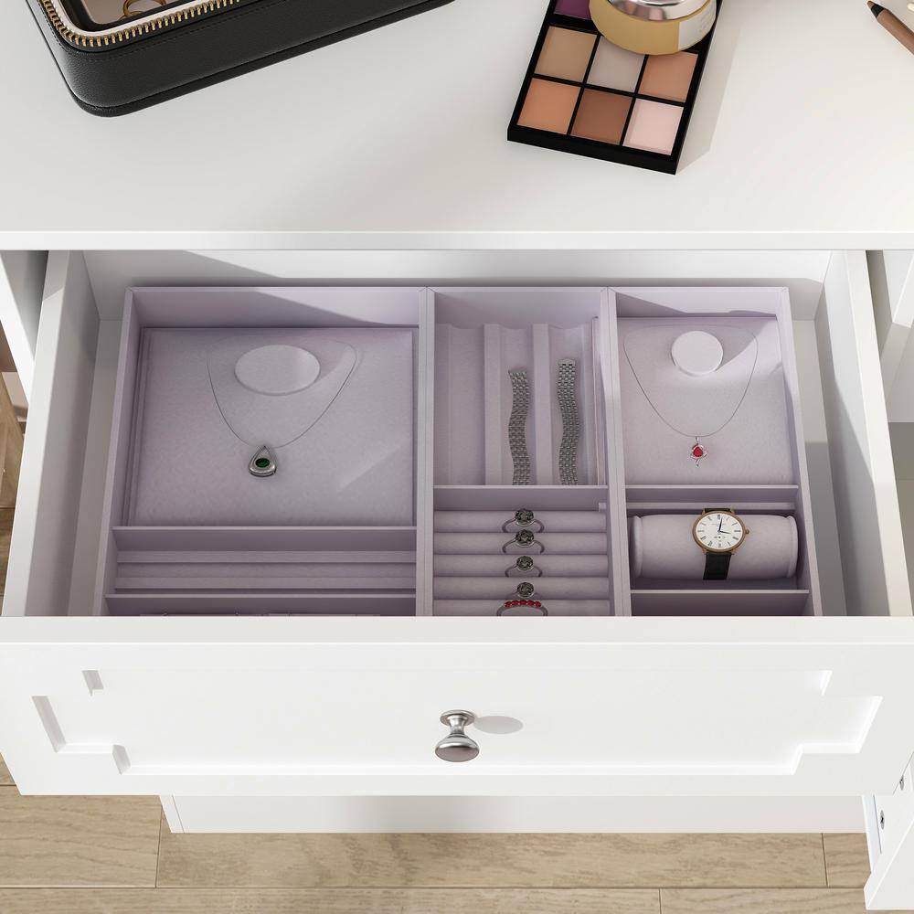 White 12-Drawers 61 in. Width x 35.4 in. Height Wooden Dresser without Mirror, Chest of Drawers with Silver Handle - thumbnail 9