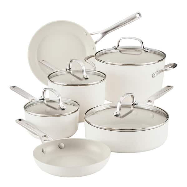 Hard Anodized Ceramic Aluminum 10 Piece Hard Anodized Nonstick Cookware Set in Porcelain White