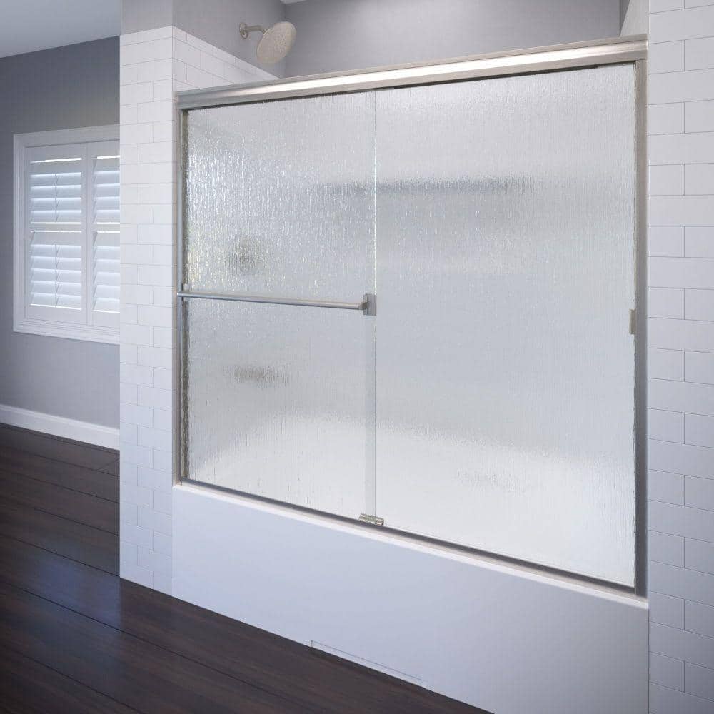 Classic 60 in. x 57 in. Semi-Framed Sliding Tub Door in Brushed Nickel
