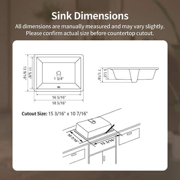 18.31 in. x 13.58 in. Rectangular Undermount Bathroom Sink in White Ceramic with Overflow, Faucet not Included