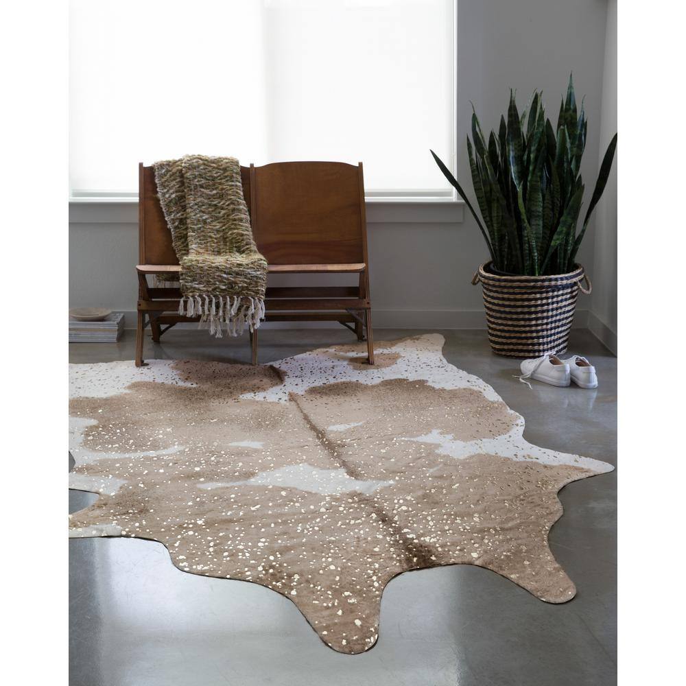 Ivory Chic Rustic Cowhide-Inspired Wool Blend Area Rug