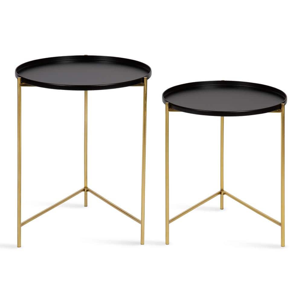 Ulani Modern Black and Gold Round Metal Nesting Side Table Set of 2