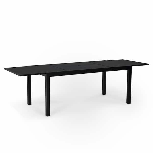 INNUMIA Large Black Rectangle Aluminum Patio Outdoor Dining Table with Extension