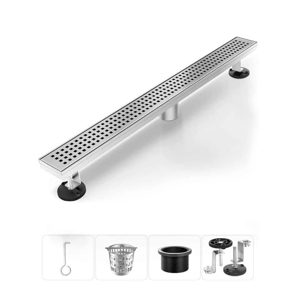 1-Piece 24 in. Rectangular Linear Shower Drain with Removable Cover, Hair Strainer & Leveling Feet in Brushed Nickel price history on PriceWatchPro