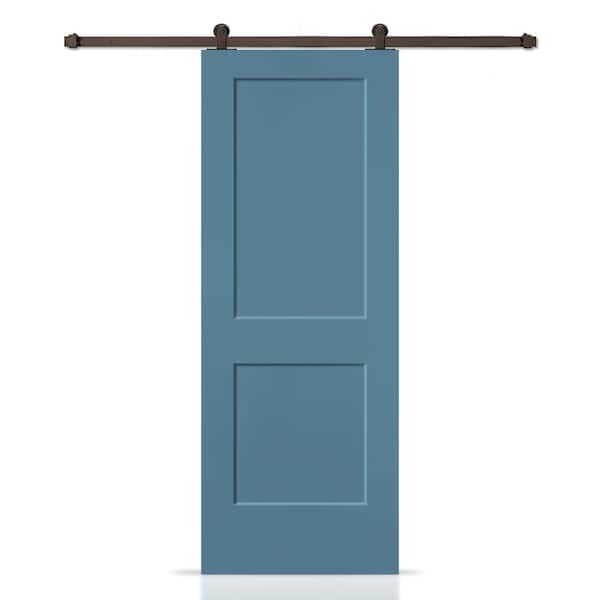 CALHOME 30 in. x 80 in. Dignity Blue Painted MDF Solid Core 2-Panel Shaker Interior Sliding Barn Door with Hardware Kit