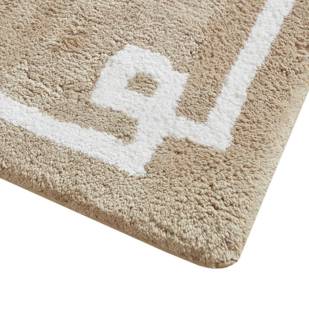 Beige Cotton Tufted Geometric Border Bath Rug
