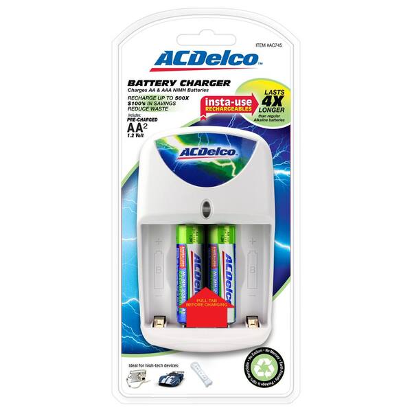 ACDelco AA/AAA NiMH Rechargeable Quick Charger with 2 AA Battery Included