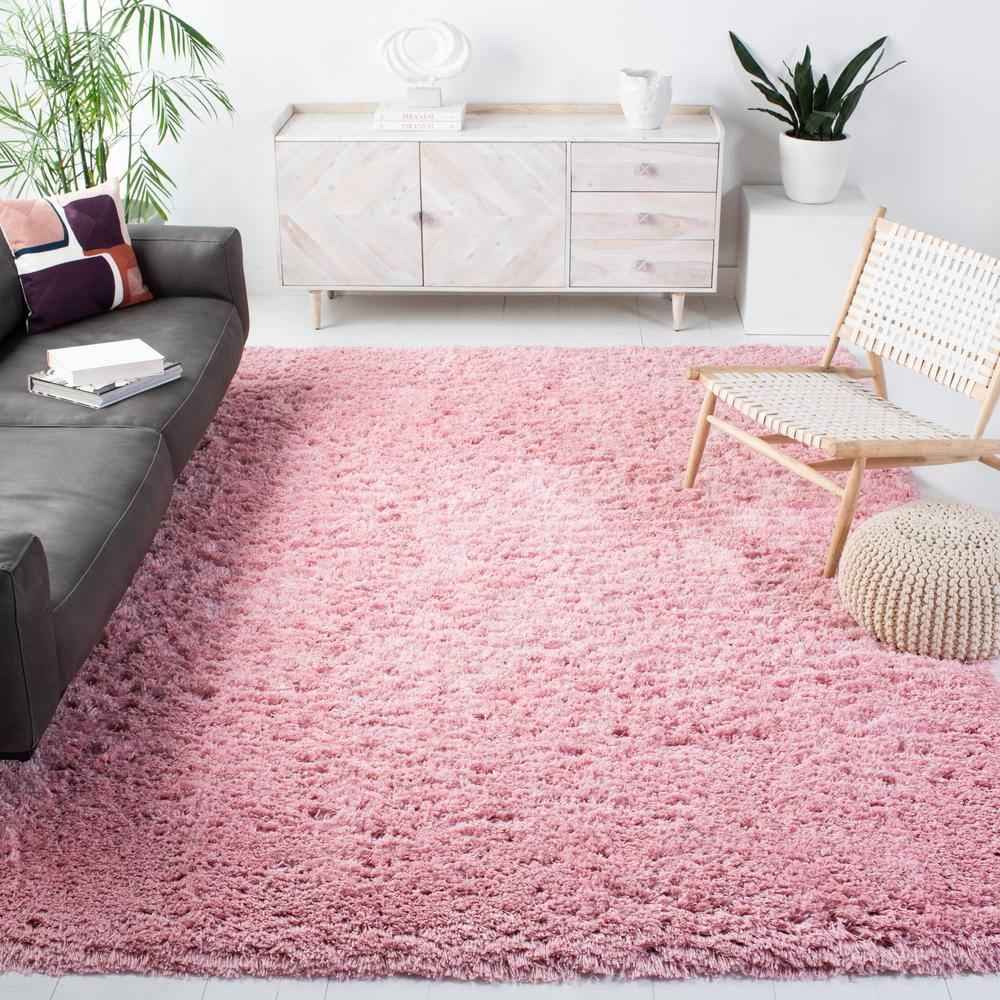 Light Pink Round Hand-Knotted Shag Area Rug