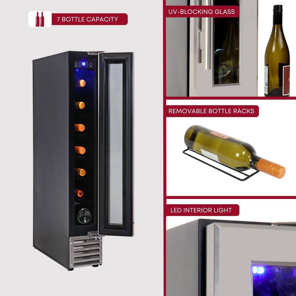 Slim Stainless Steel Built-In Wine Cooler with Interior Lighting