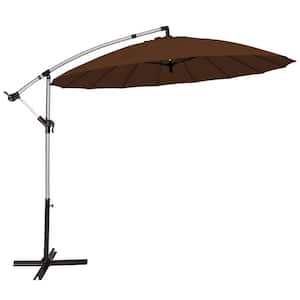 10 ft. Aluminum Market Solar Tilt Offset Patio Umbrella in Tan with Crank and Cross Base