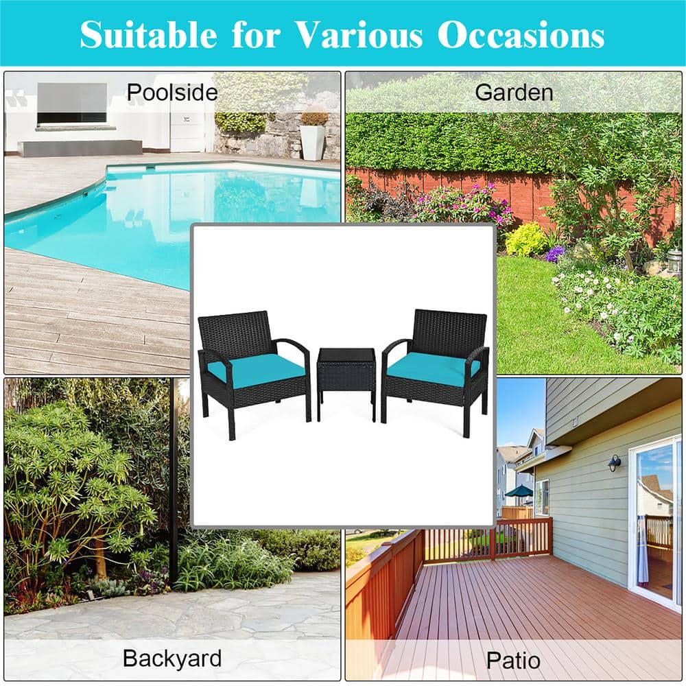 Turquoise 3-Piece Outdoor Wicker Rattan Patio Set