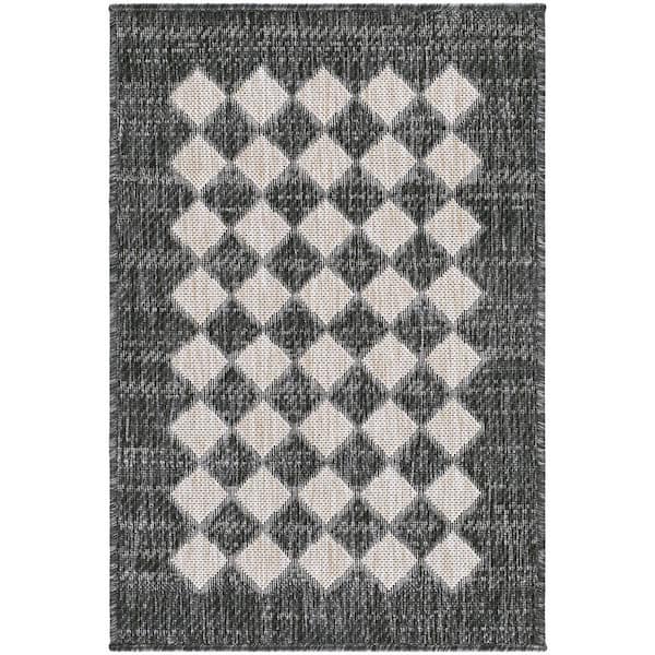 Mulberry 2 ft. W x 7 ft. L Indoor/Outdoor Runner Machine Woven Rug ,Black