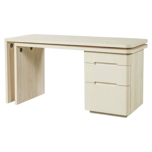 Polibi 90 in. L-Shaped Natural color MDF Wood 360° Wood Rotating