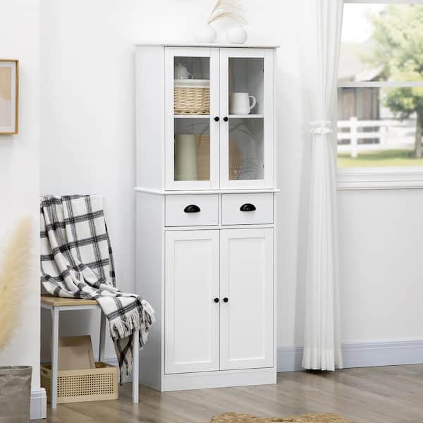 Homcom 61 Freestanding Kitchen Pantry Storage Cabinet With Soft Close Doors Adjule Shelves And 2 Drawers White